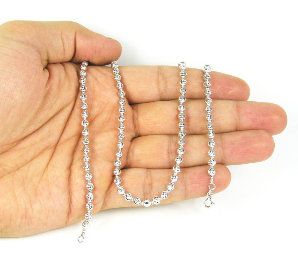 14k White Gold Diamond Cut Beaded Chain Necklace