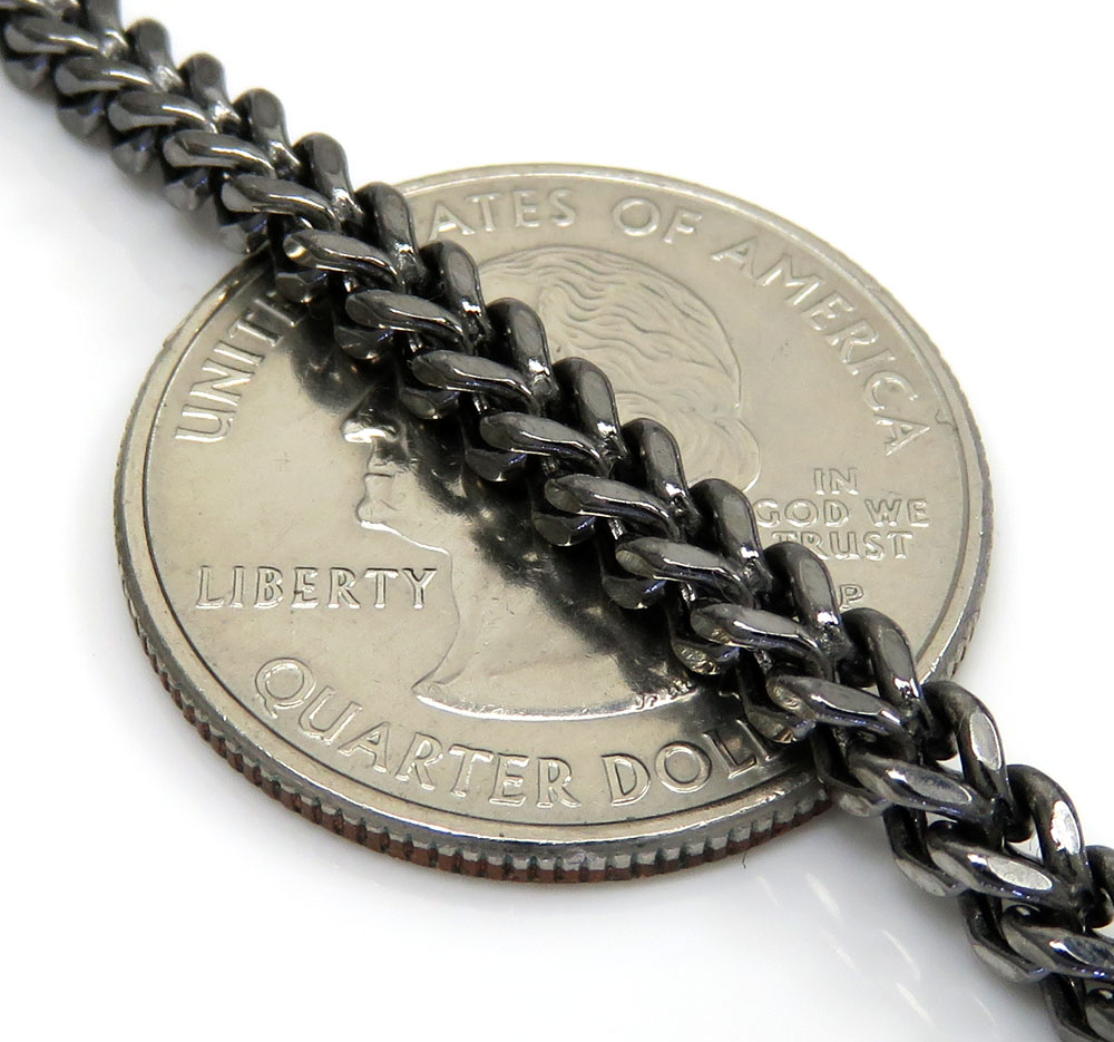 Mens 8mm Black Plated Stainless Steel Franco Link Chain Necklace