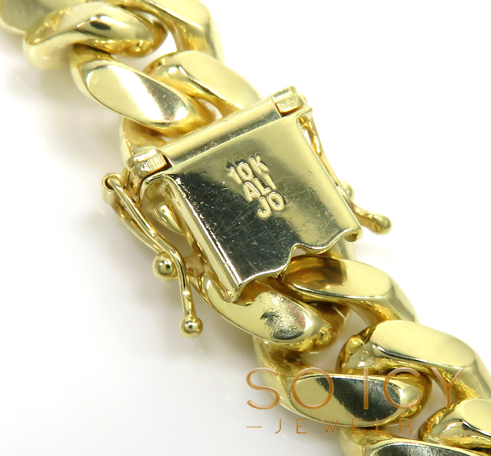 10k yellow gold smooth cut miami link bracelet 8.50