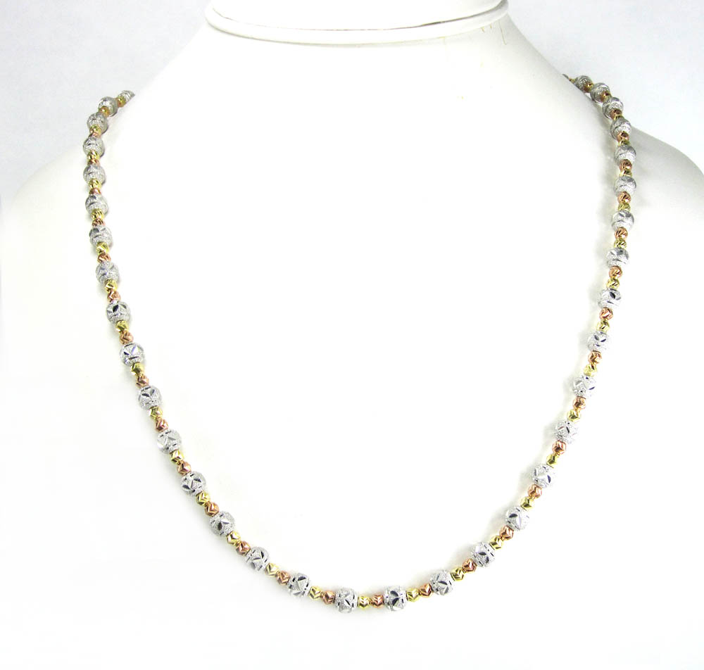 Buy 925 Tri Color Silver Diamond Cut Bead Chain 24 Inch 6mm Online At So Icy Jewelry 