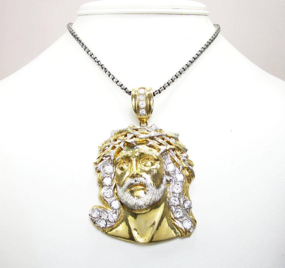 10K Yellow Gold Jesus Face CZ Pendant