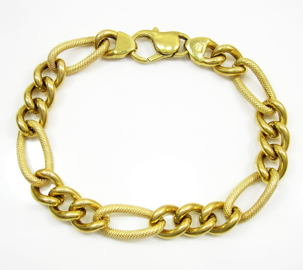 Buy 14k Yellow Gold Puffed Figaro Bracelet 7.75 Inch 9mm Online at SO ...