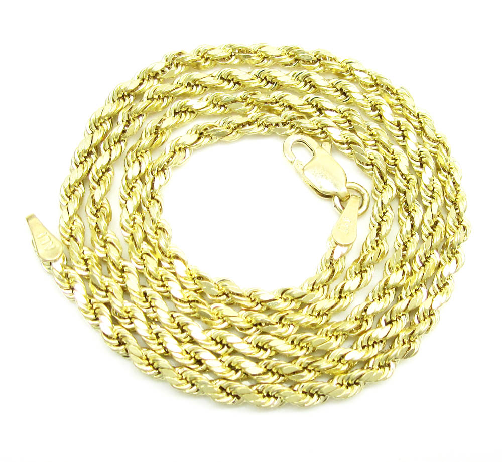 10k Yellow Gold Skinny Diamond Cut Rope Chain 16 20 Inch 210mm 7554