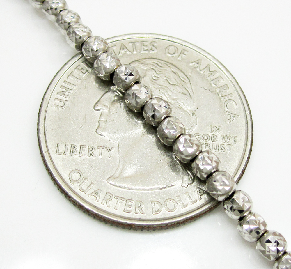 14K White Gold Faceted Cut Bead Chain 18 Inch 3mm