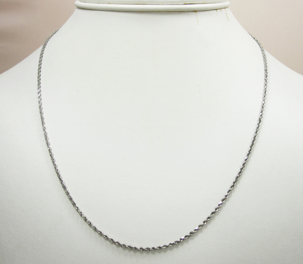 14K Hollow White Gold Rope Chain 18-22 Inch 1.3mm