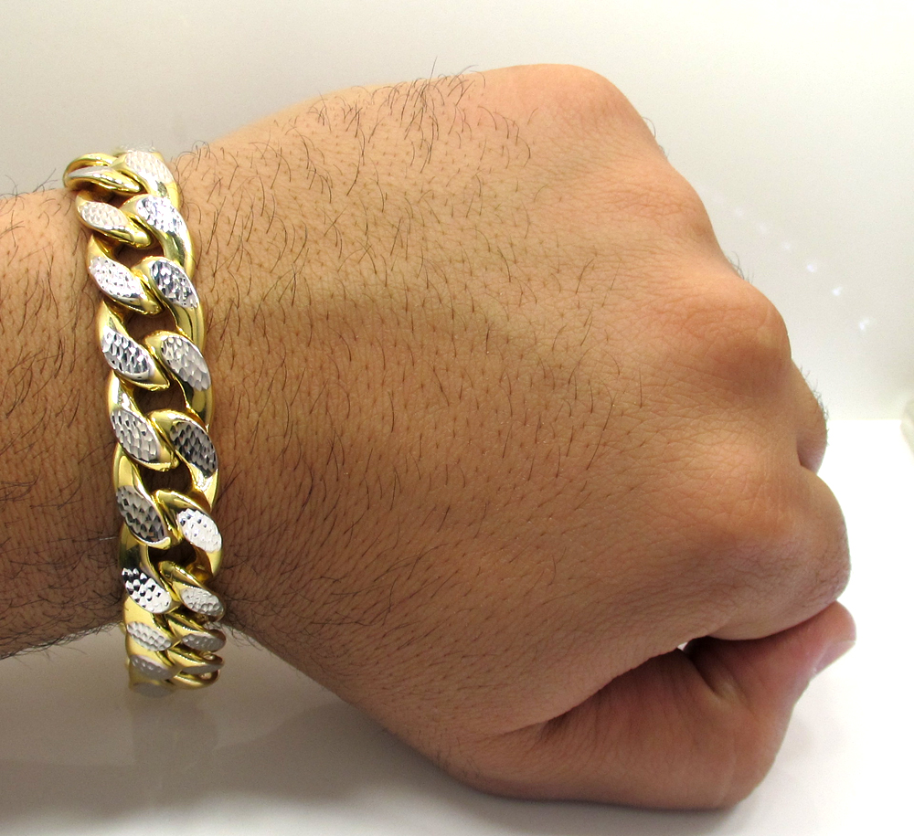 Buy 10k Yellow Gold One Sided Diamond Cut Cuban Bracelet 9 Inch 15mm ...