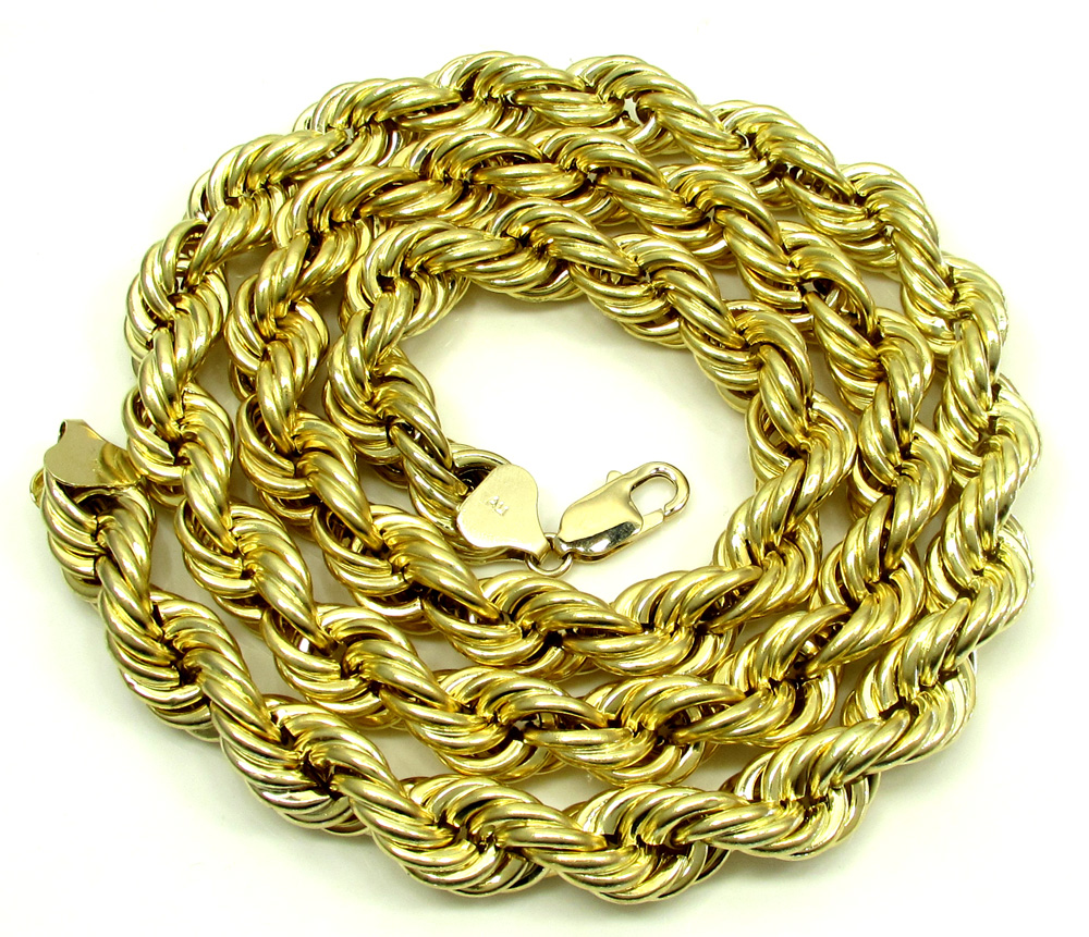 Buy 10k Yellow Gold Thick Smooth Hollow Rope Chain 24-30 Inch 10.0