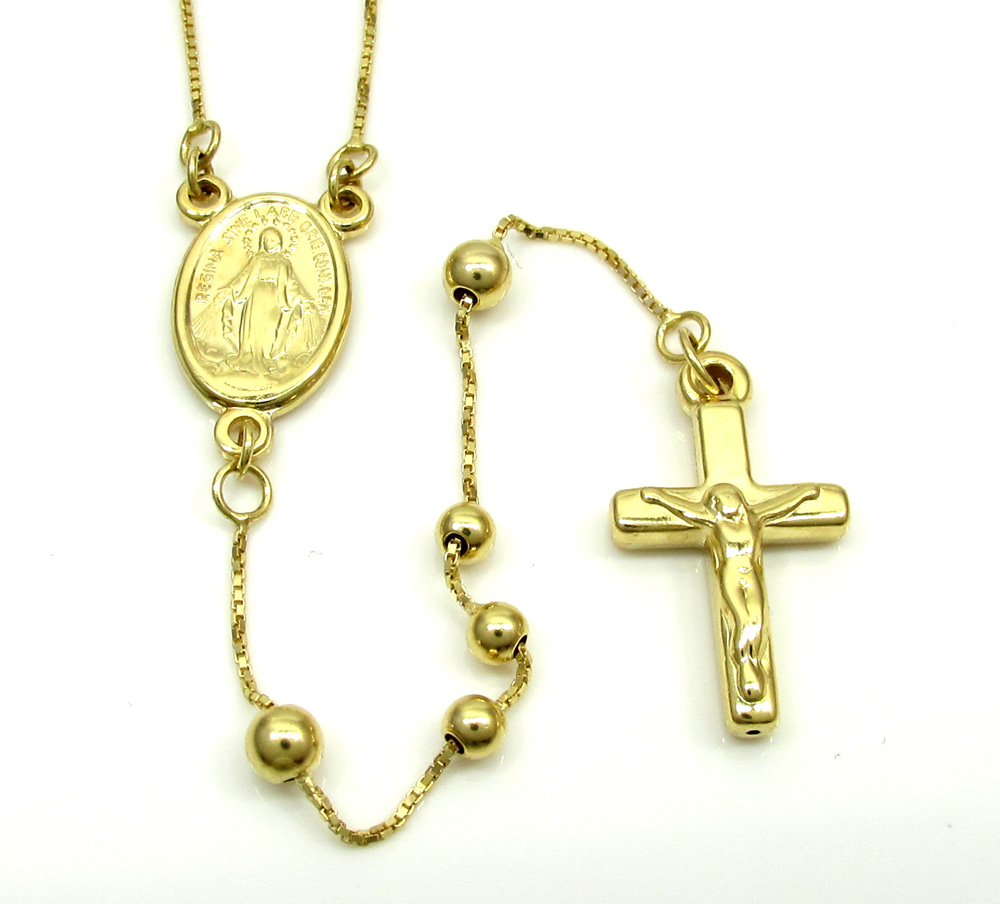 Buy 14k Yellow Gold Bead Virgin Mary Cross Rosary 36 Inch 3mm Online At