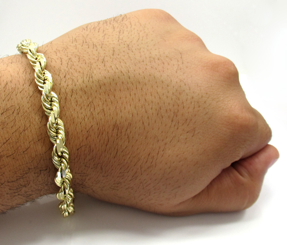 Buy Mens 10k Yellow Gold Solid Diamond Cut Rope Bracelet 8.75' 7mm ...