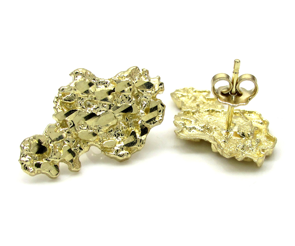 Medium Round Nugget Stud Earrings Solid 10K Yellow Gold
