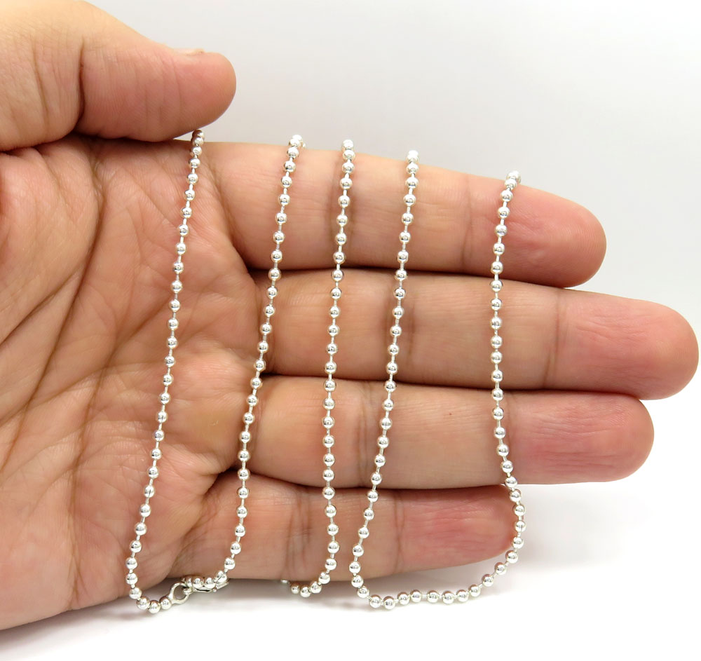 925 White Sterling Silver Ball Link Chain 32 Inch 2.50mm