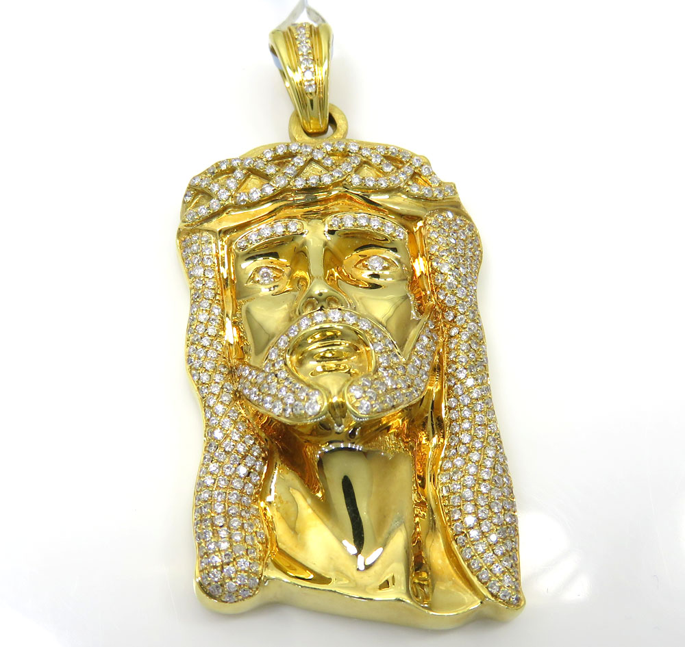 14k Yellow Gold Diamond Crowned Jesus Piece Pendant 1.45CT
