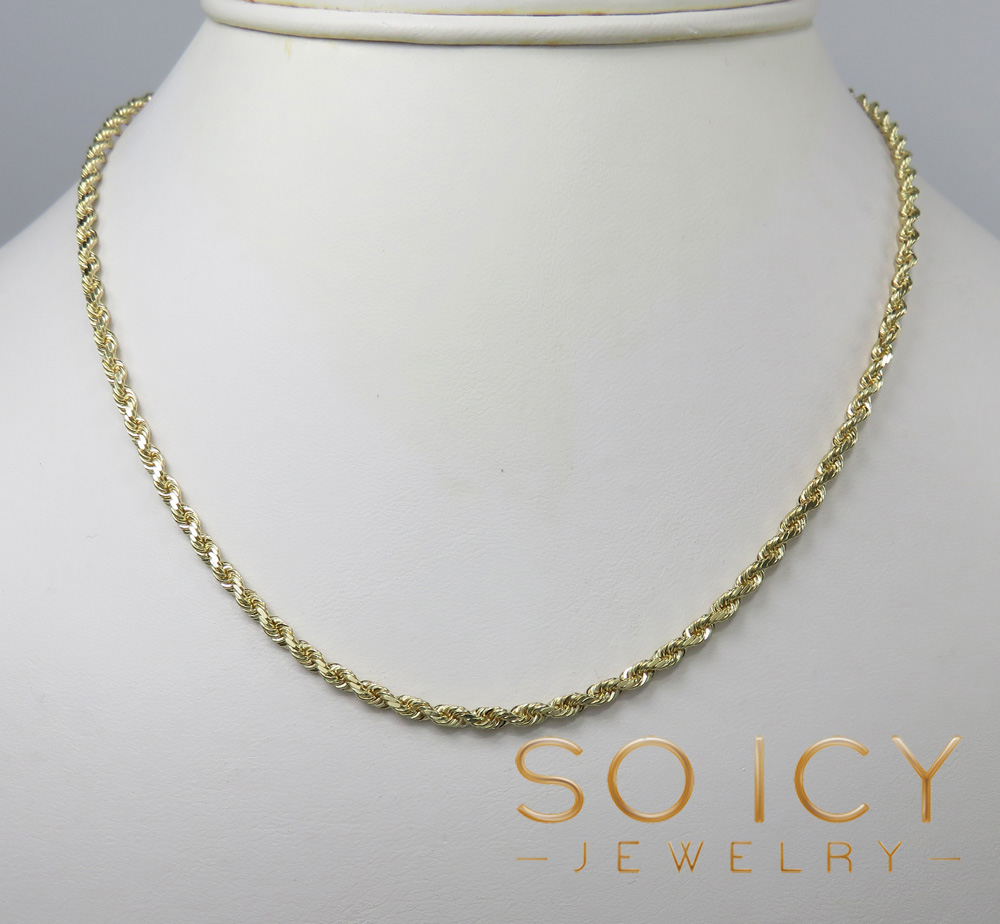 14k yellow gold solid diamond cut rope chain 16-26 inch 2.70mm