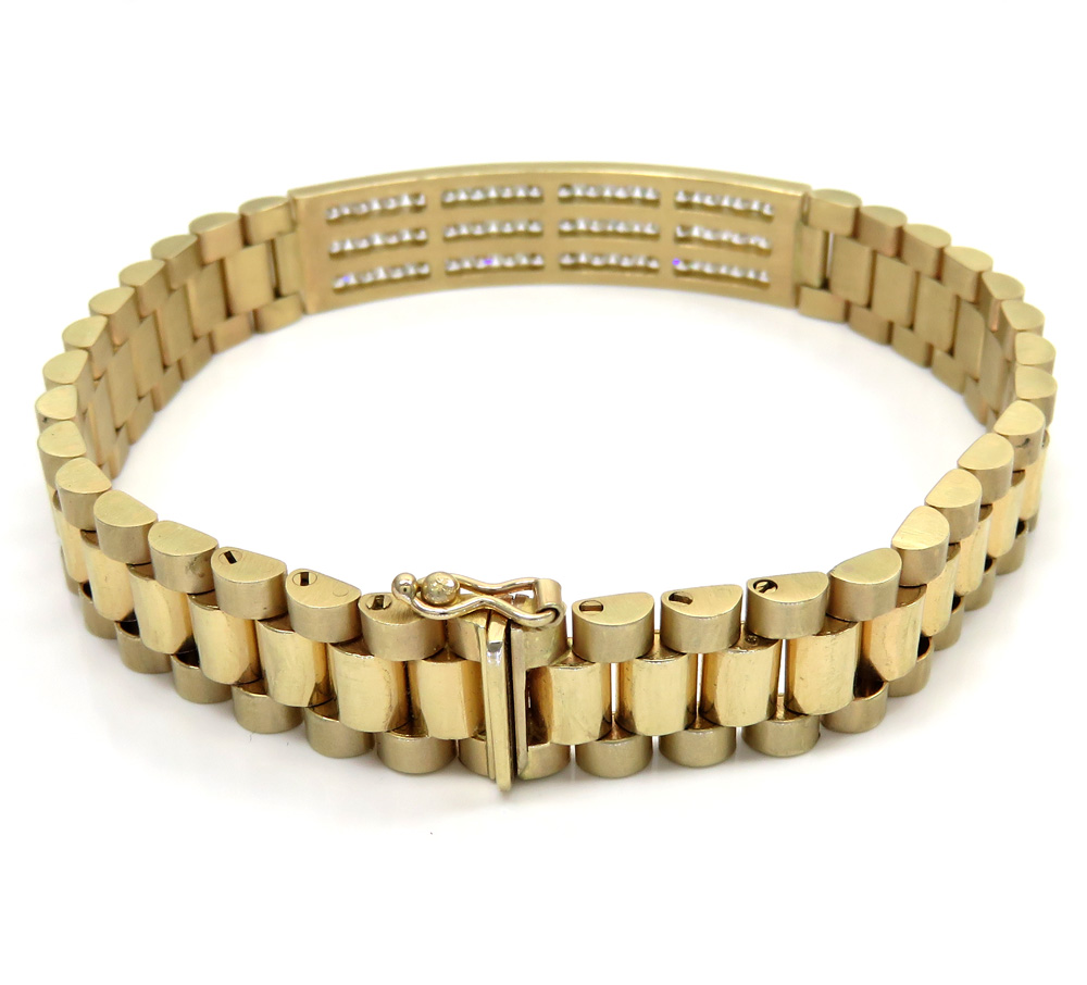 Buy 14k Yellow Gold 3 Row Diamond Presidential Bracelet 8.75 Inches 4 ...