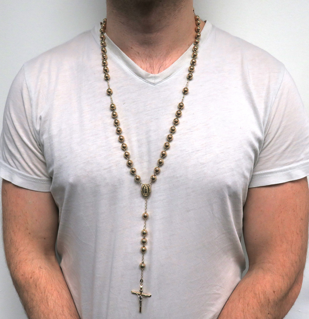 Buy 10k Yellow Gold Smooth Large Bead Rosary Chain 28 Inch 8mm Online At So Icy Jewelry