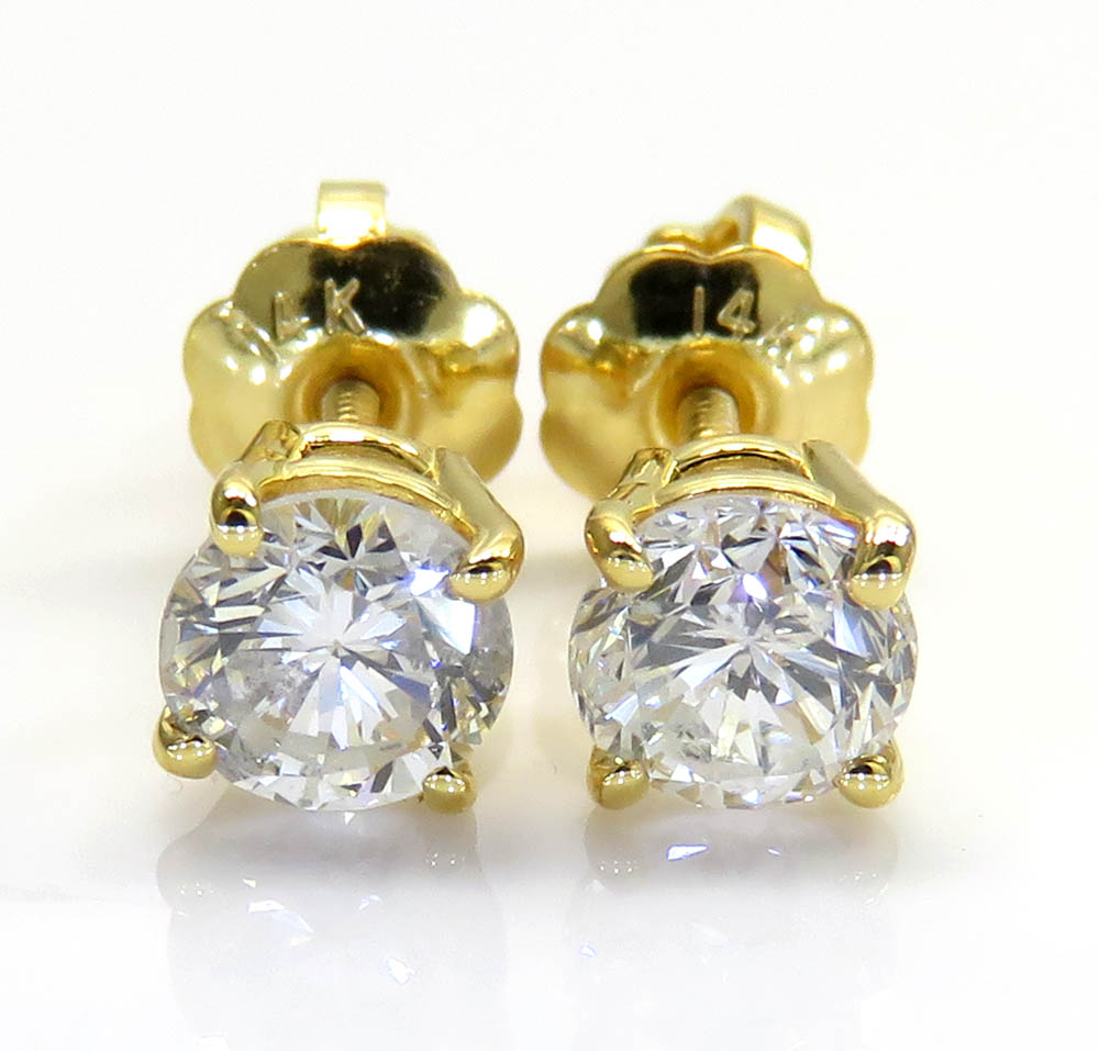 Buy 14k Gold Clean Round Cut 0.25 Pointer Diamond Studs Earrings 0.50ct ...