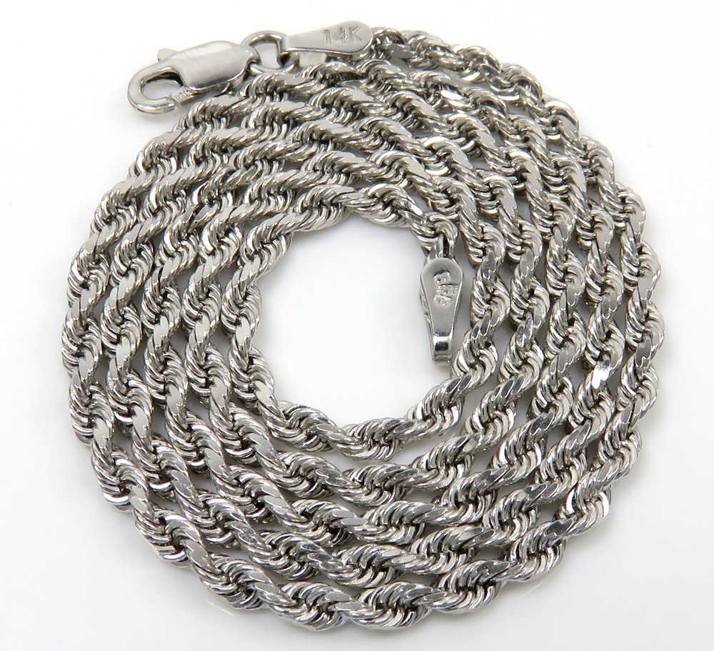 Buy 14k Solid White Gold Diamond Cut Rope Chain 16-24 Inch 2.50mm ...