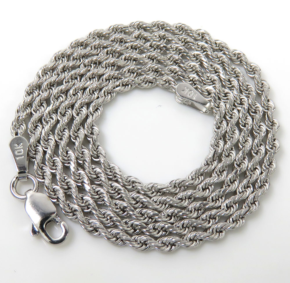 Buy 10k White Gold Smooth Cut Link Rope Chain 16-24 Inch 2mm Online at ...