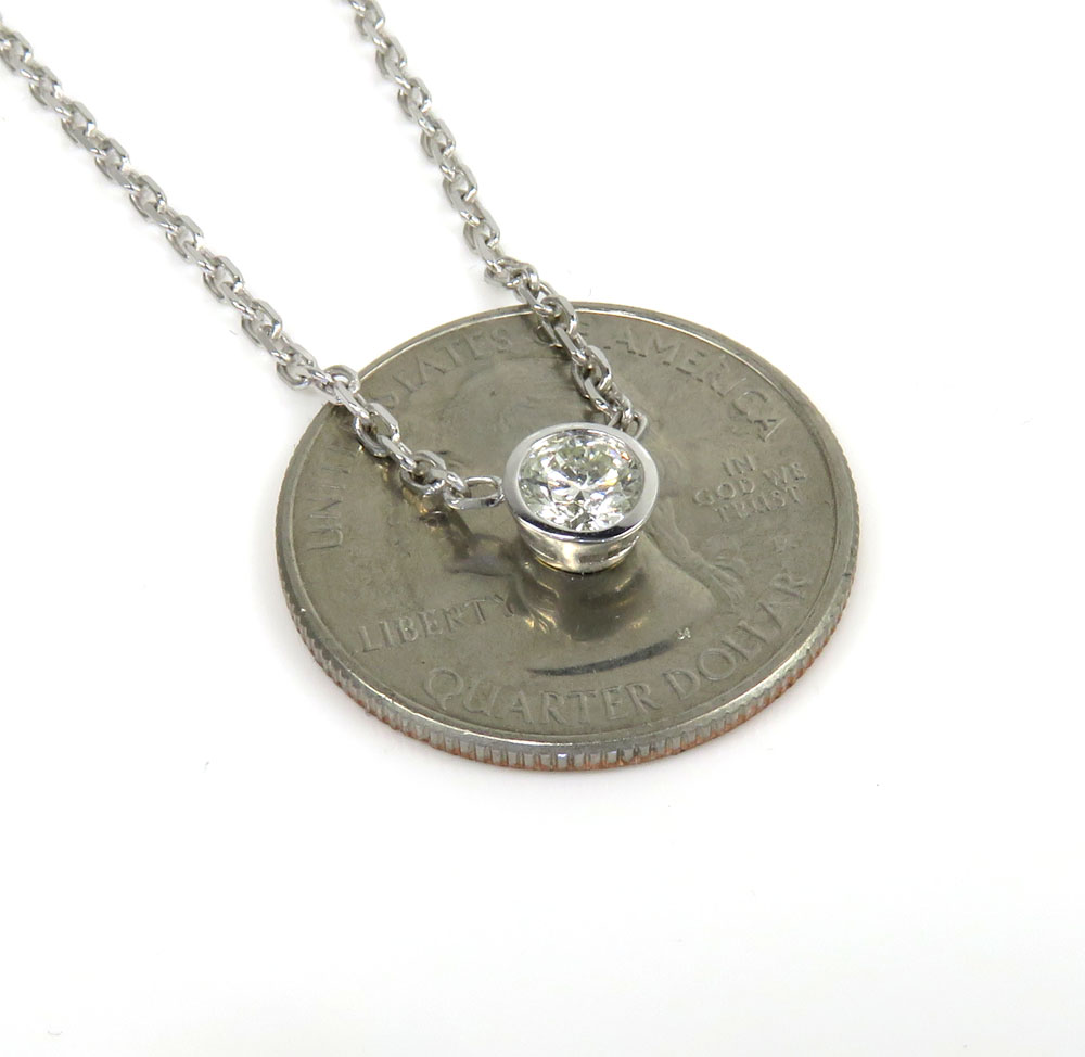 14k white gold bezel diamond cable link necklace 16-22