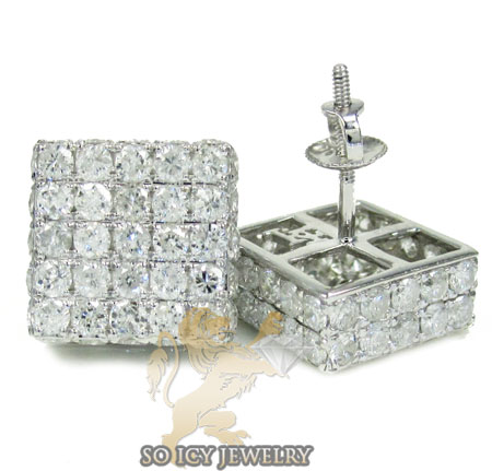 10k white gold round diamond 3d ice cube earrings 4.50ct