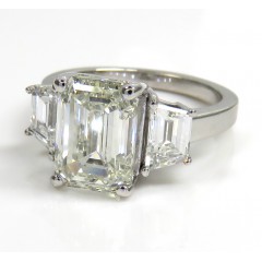 14k Gold Three Stone Emerald & Trapezoid Lab Grown Diamond Engagement Ring 5.10ct