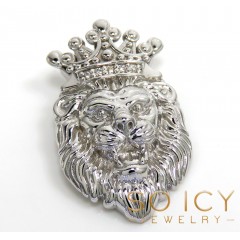 925 White Or Yellow Sterling Silver Large Crowned Lion Diamond Pendant 0.05ct