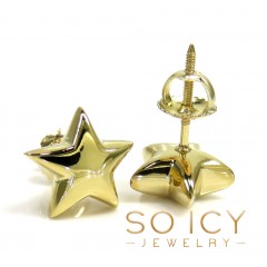 14k Yellow Gold Solid 3D Star Earrings 