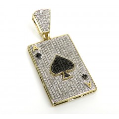 10k Yellow Gold Black & White Diamond Ace Of Spades Pendant 0.80ct