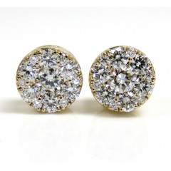 14k Yellow Gold Round Frame 26 Lab Grown Diamond Cluster 9mm Earrings 1.55ct