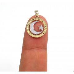 14k Two Gold Mini Islam Crescent Moon And Star Religious Pendant