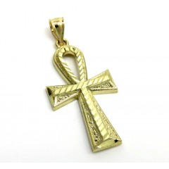 10k Yellow Gold Medium Diamond Cut Fancy Ankh Cross 