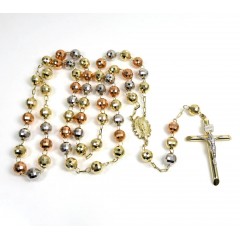 Rosary Necklace 14k Tri Color Gold Diamond Cut Beads 30 Inches 8mm