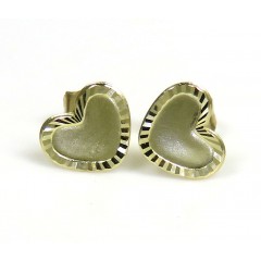 14k Yellow Gold Diamond Cut Mini Heart Earrings 