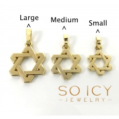 14k Yellow Gold Small-large Solid Star Of David Pendant 