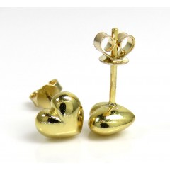 14k Yellow Gold Solid 3d 7mm Heart Earrings