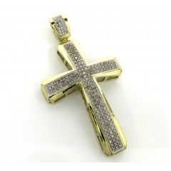 10k Yellow Gold 3 Row Diamond Cross Pendant 0.90ct