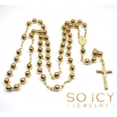 10k Yellow Gold Smooth Bead Medium Rosary Chain 30 Inch 7mm 