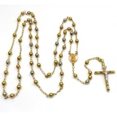 10k Yellow Gold Tri Tone Smooth Bead Rosary Chain 28 Inch 4mm 