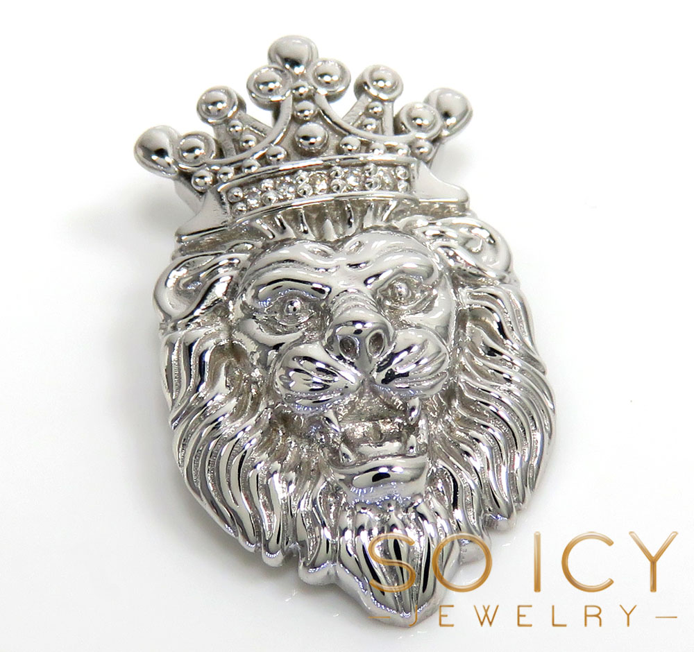 925 white or yellow sterling silver crowned lion diamond pendant 0.05ct