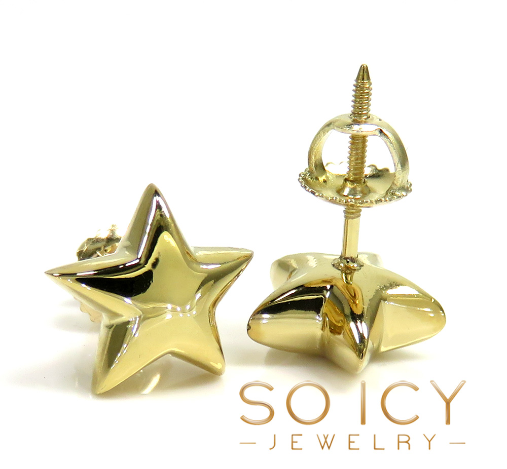 14k yellow gold solid 3d star earrings 