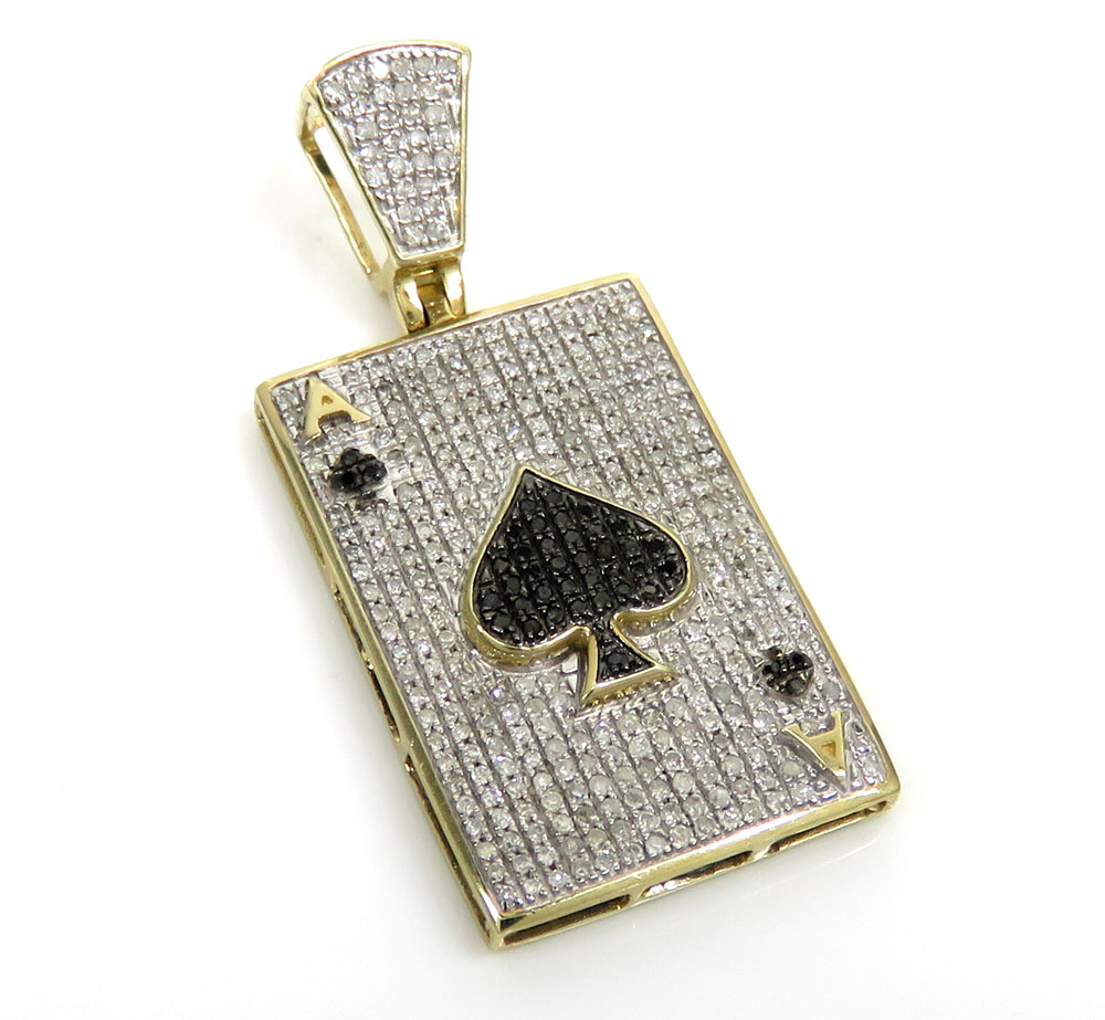 10k yellow gold black & white diamond ace of spades pendant 0.80ct