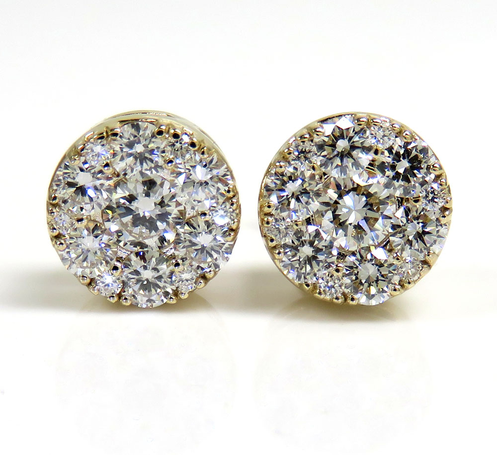 14k yellow gold round frame 26 lab grown diamond cluster 9mm earrings 1.55ct