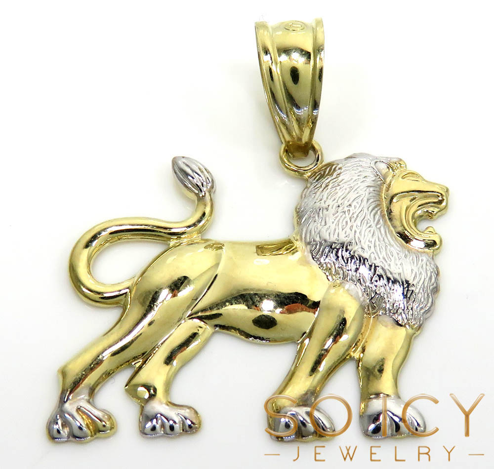 10k two tone medium closed back lion pendant 