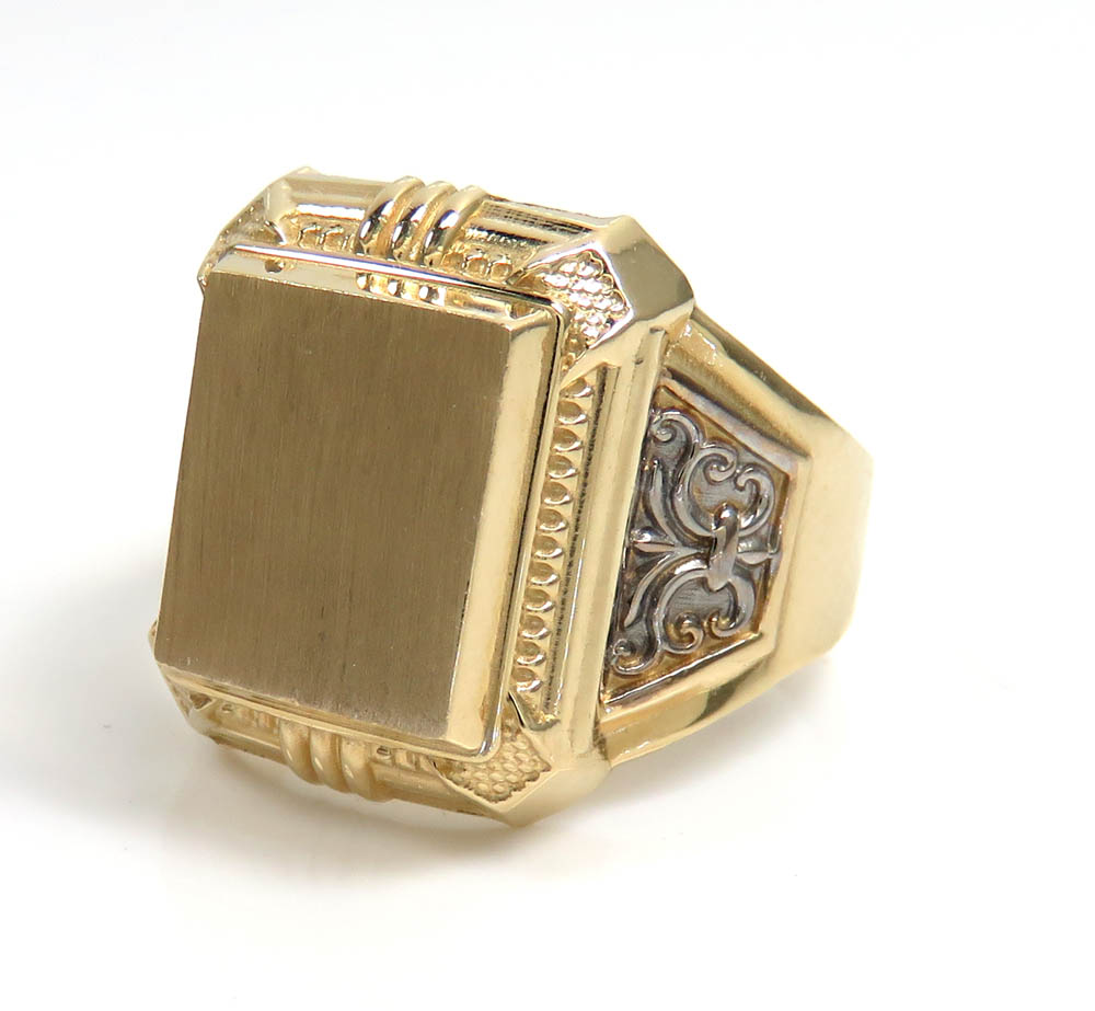 14k two tone gold medium fancy monogram ring 