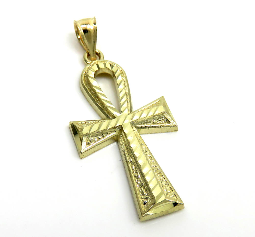 10k yellow gold medium diamond cut fancy ankh cross 