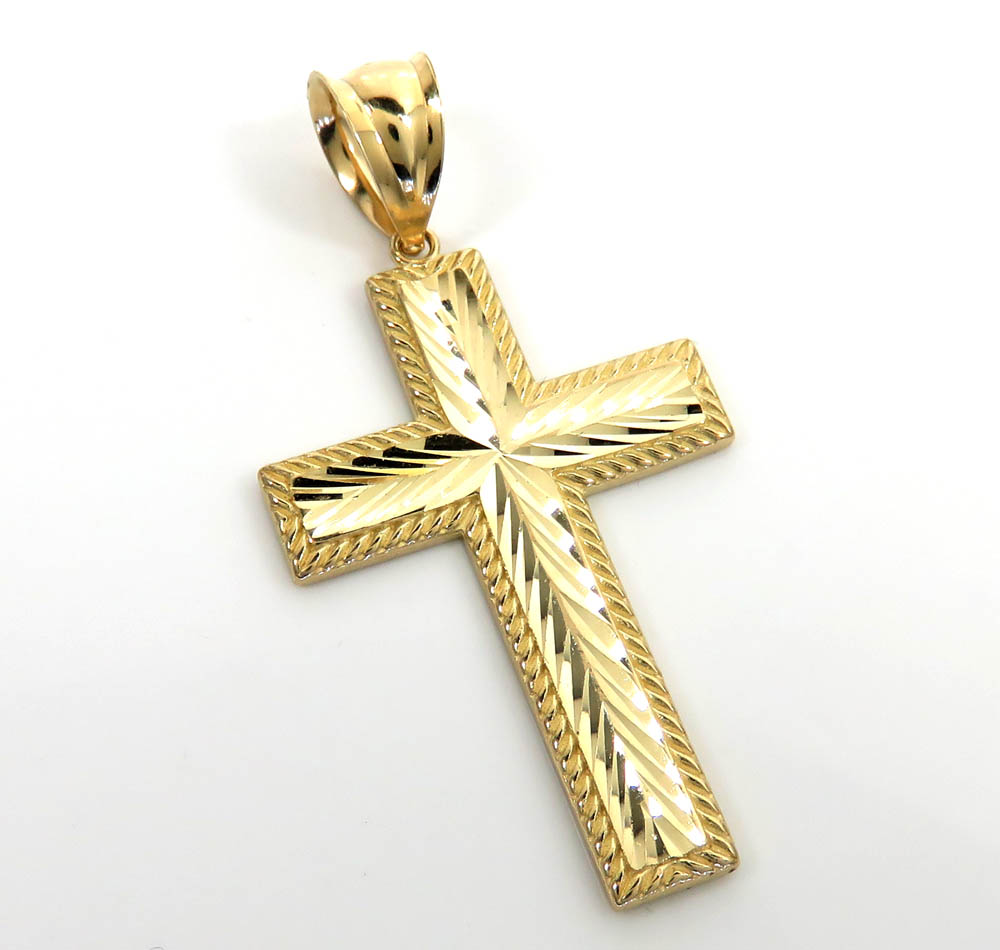 14k yellow gold large diamond cut fancy cross 