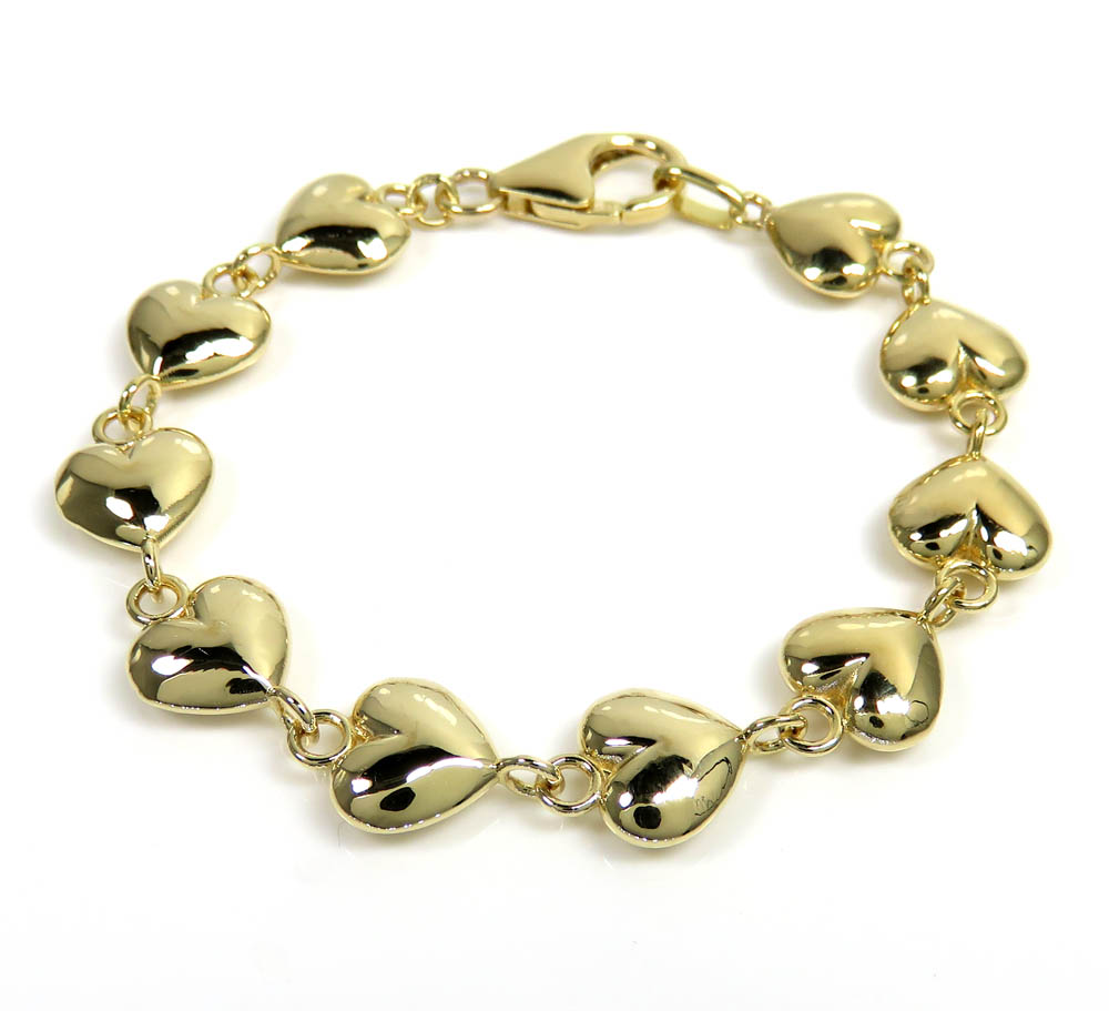 14k gold 10mm solid puff heart bracelet 7