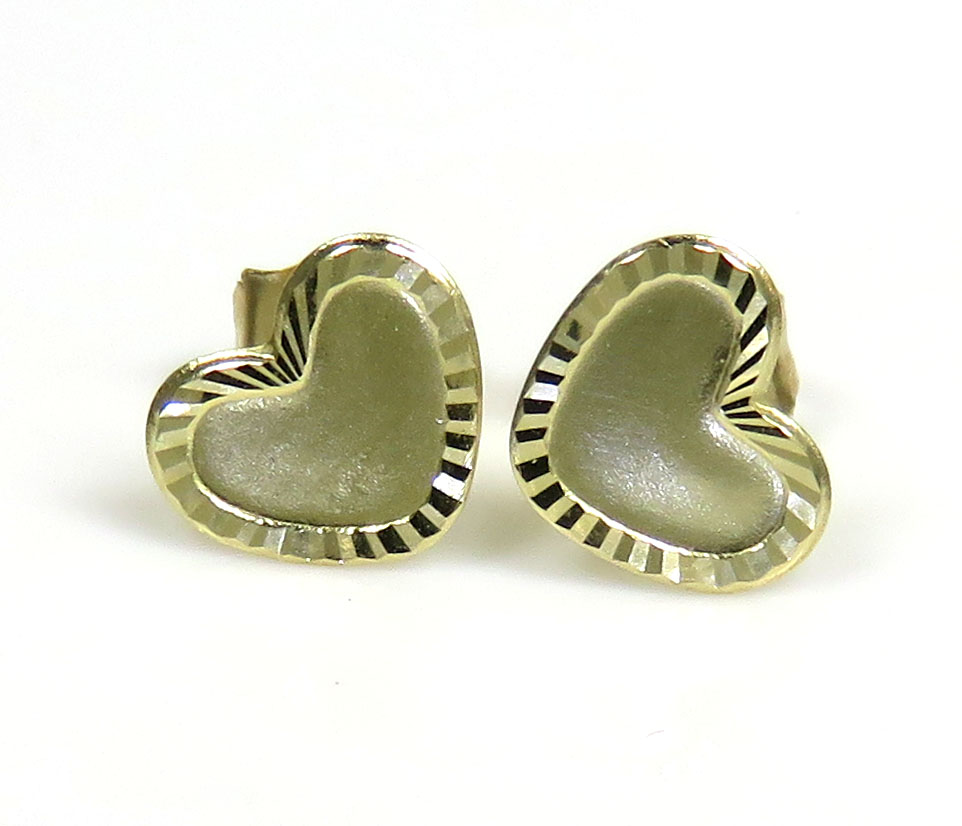 14k yellow gold diamond cut mini heart earrings 