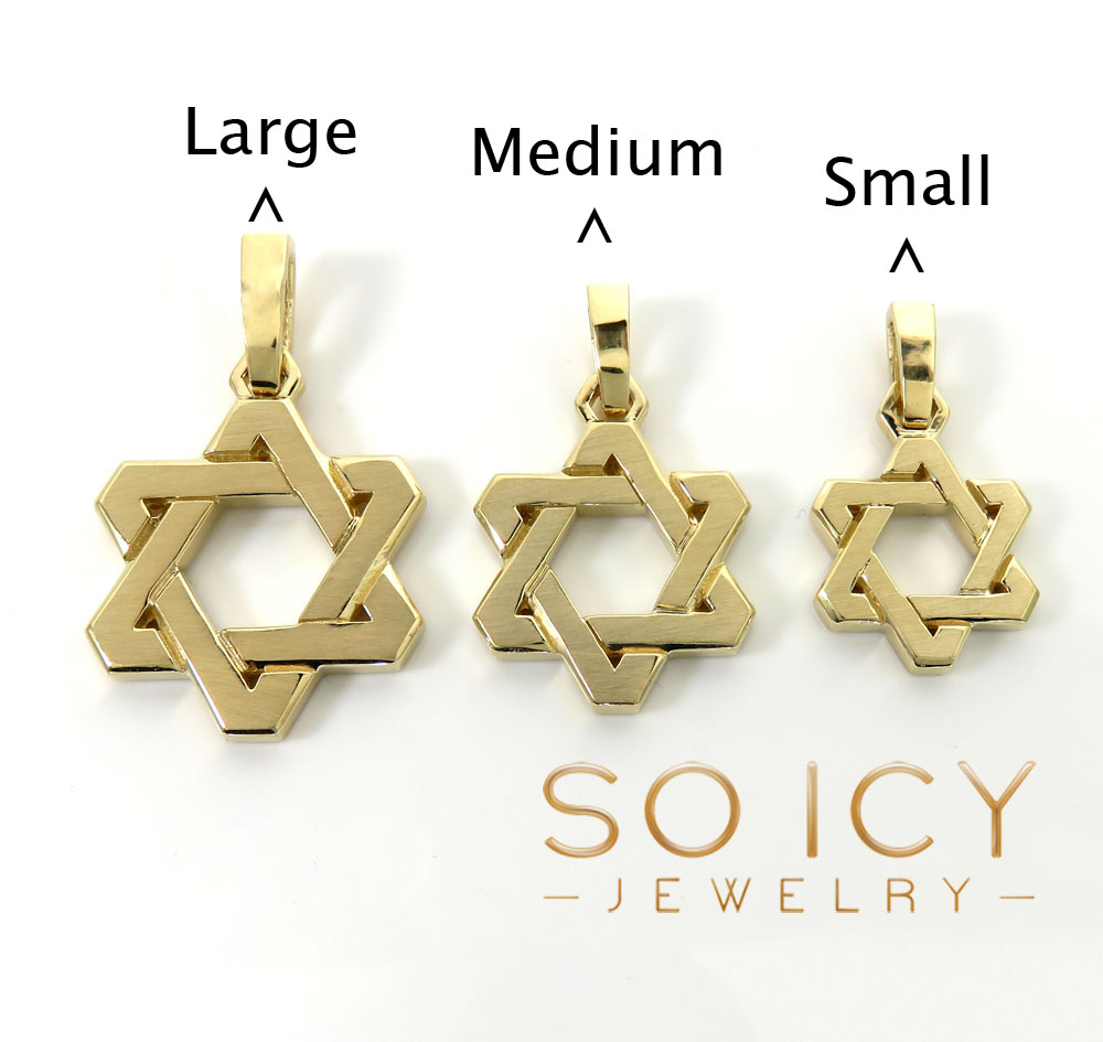 14k yellow gold small-large solid star of david pendant 