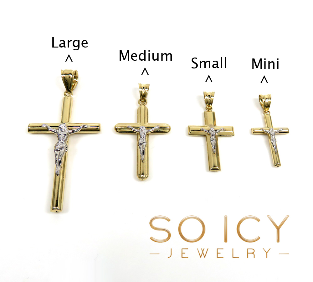 14k yellow gold mini-large tube cross pendant 